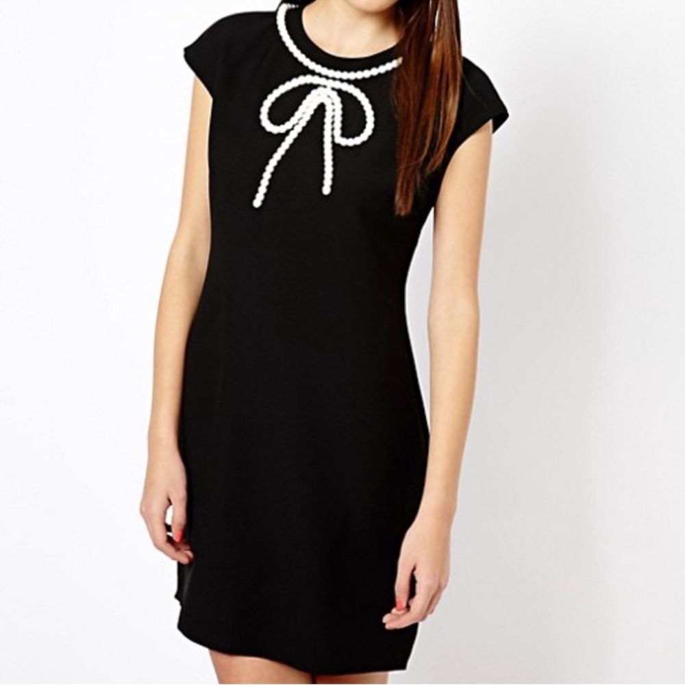Ted Baker Black Dress with Decorative Pearl Bow size small